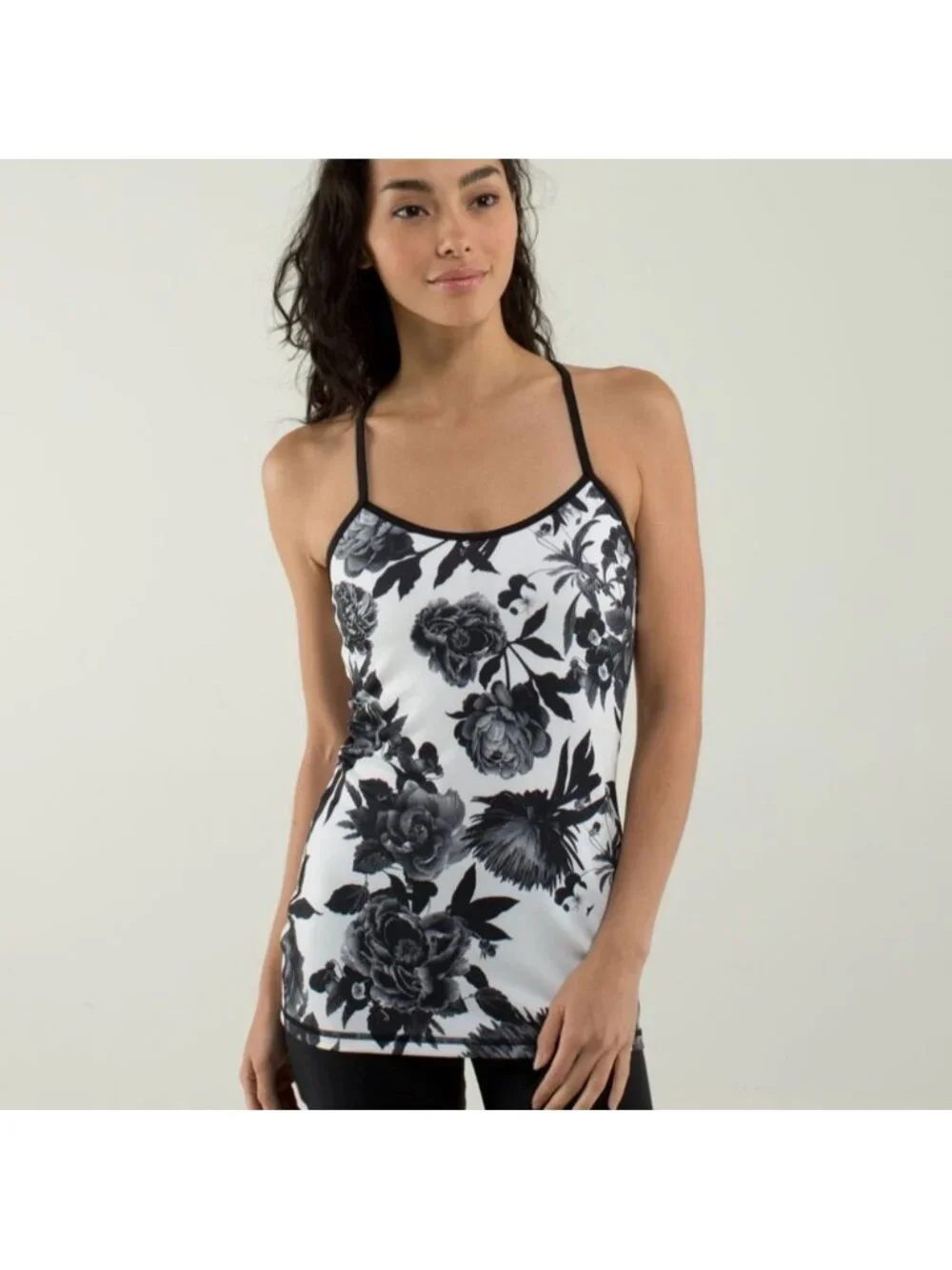 Lululemon Power Y Tank *Luon Brisk Bloom Black White / Black